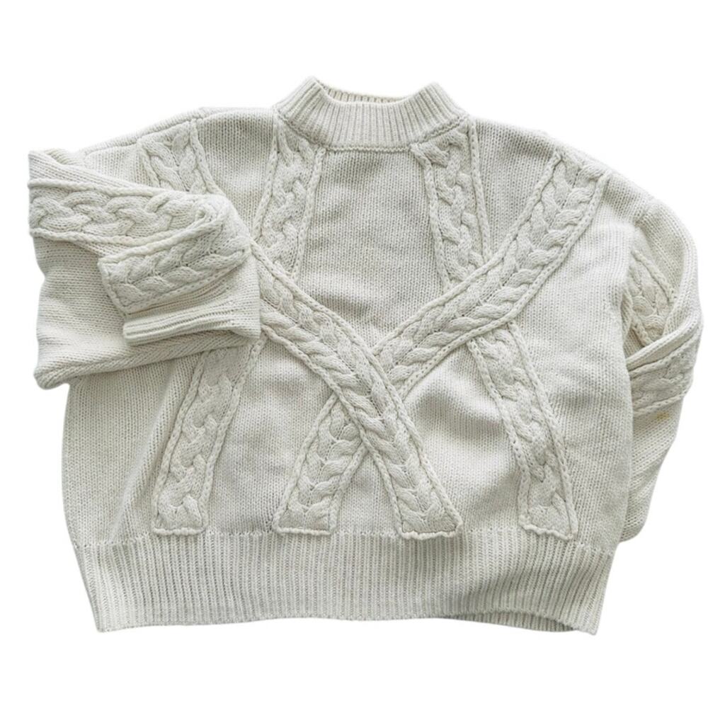 Sabo Skirt Chunky Cable Knit Sweater Cream Size Large Boxy Oversized